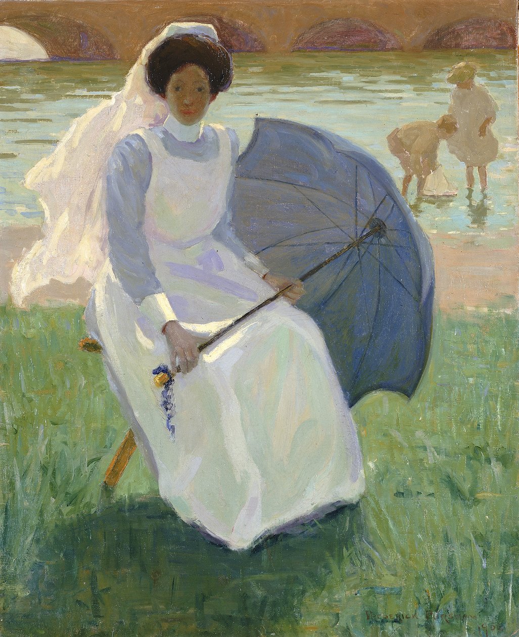 Kvinde med grøn parasol, 1908. af Frederick F. Fursman