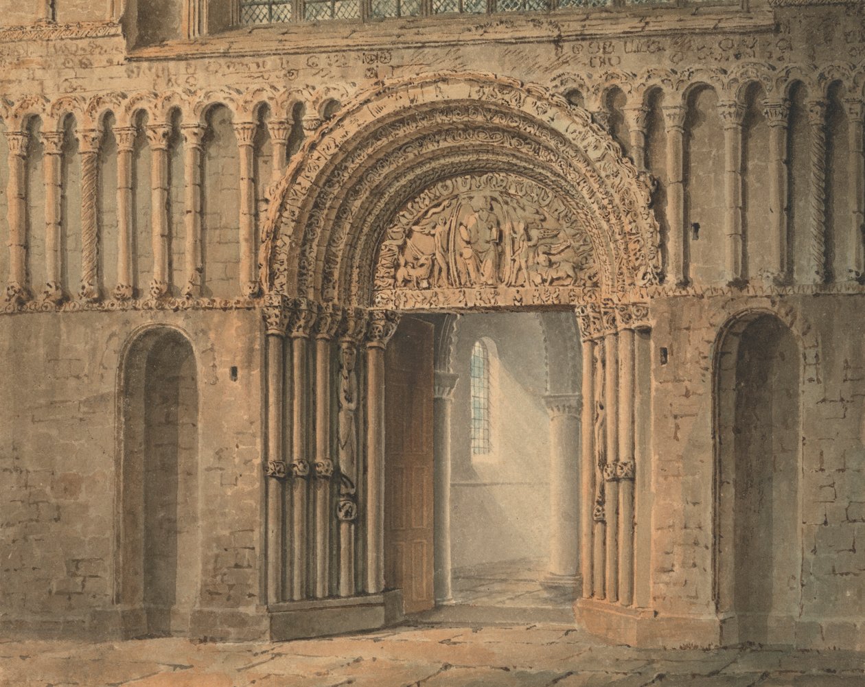 The West Door, Rochester Cathedral, Kent af Frederick Mackenzie