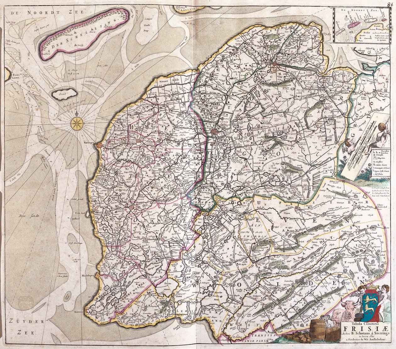 Kort over Friesland (Tyskland) (radering af Frederick de Wit