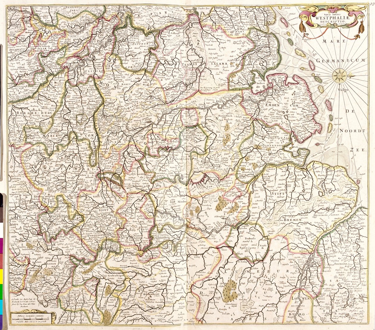 Kort over Westfalen (Tyskland) (radering af Frederick de Wit