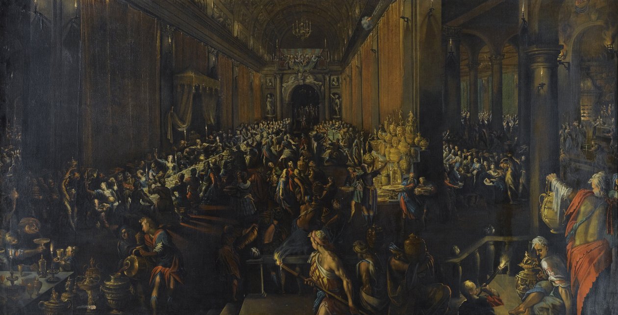 Belshazzars fest, 1596 af Frederik van Valckenborch