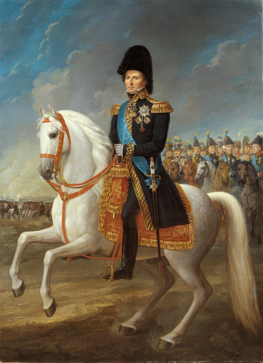 Karl XIV Johan, konge af Sverige og Norge (1763-1844), som kronprins, kom ind i Leipzig 1813 af Fredric Westin
