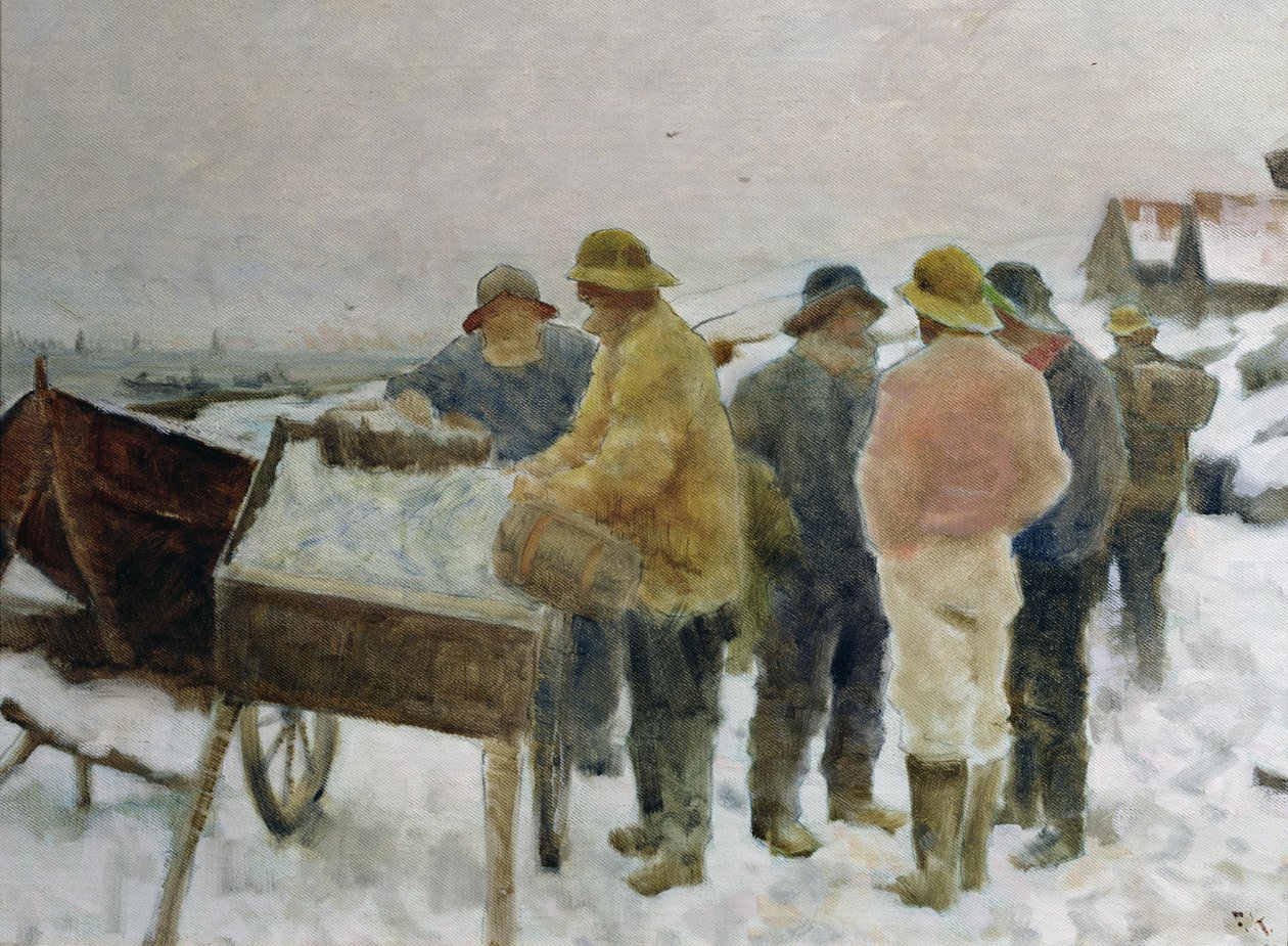 Fiskere omkring sildevognen af Fredrik Kolstoe