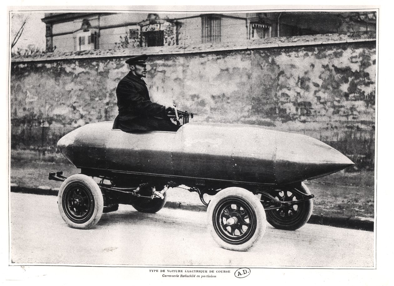 Elektrisk racerbil Jenatzy La Jamais Contente, ca. 1900 af French Photographer