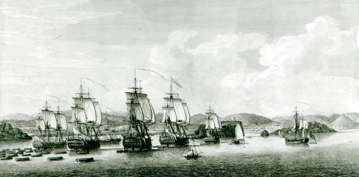 En udsigt over øen St. Lucie, indgraveret af P.C. Canot af French School