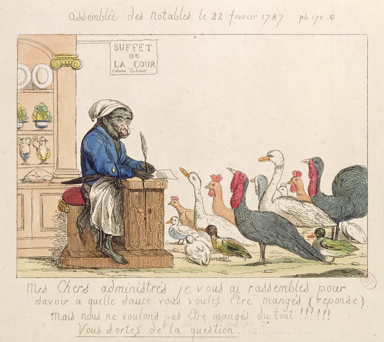 Karikatur af Notables Forsamling, 22. februar 1787 (farvet radering) af French School