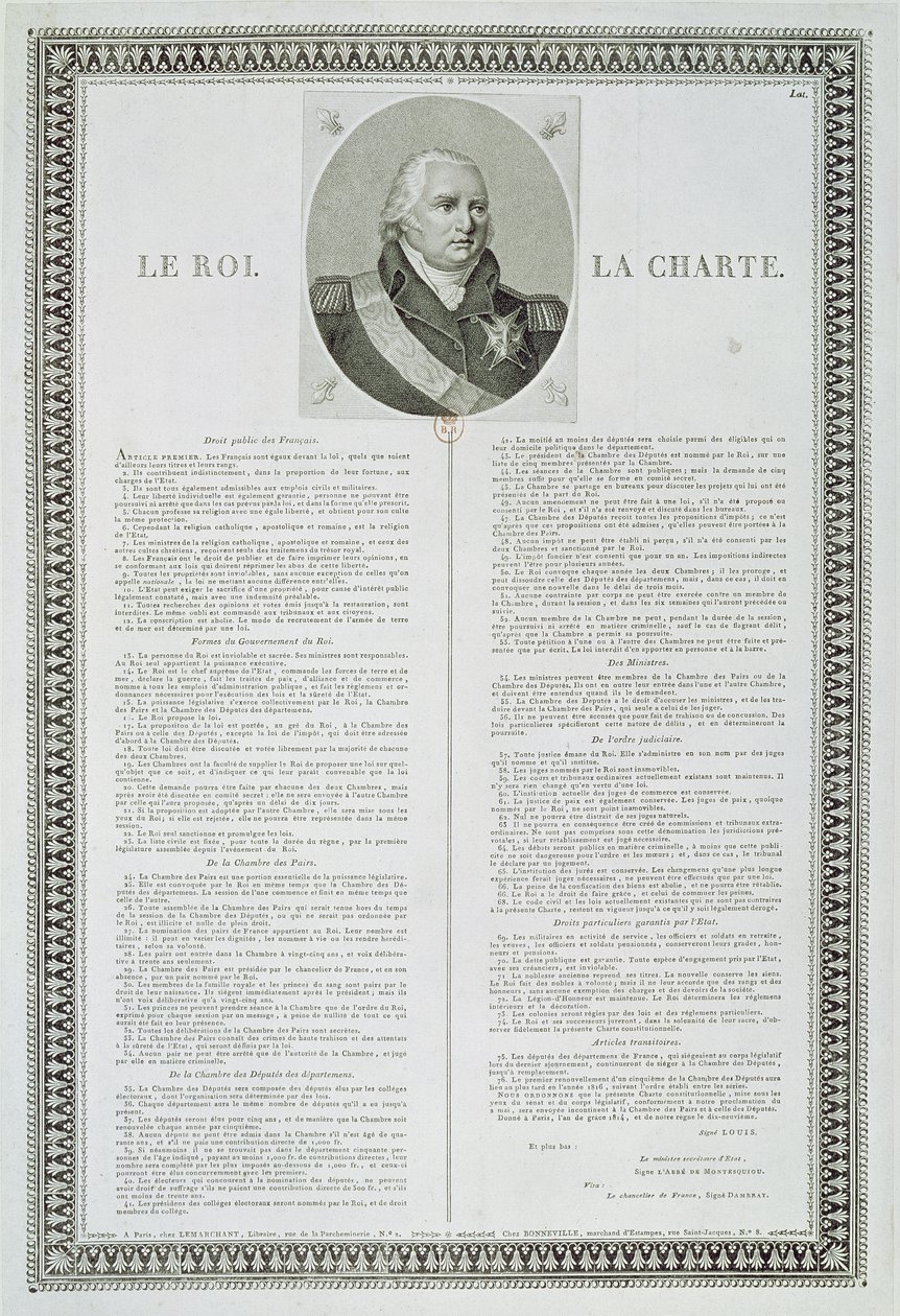 Charter af Ludvig XVIII (1755-1824) 1814 af French School