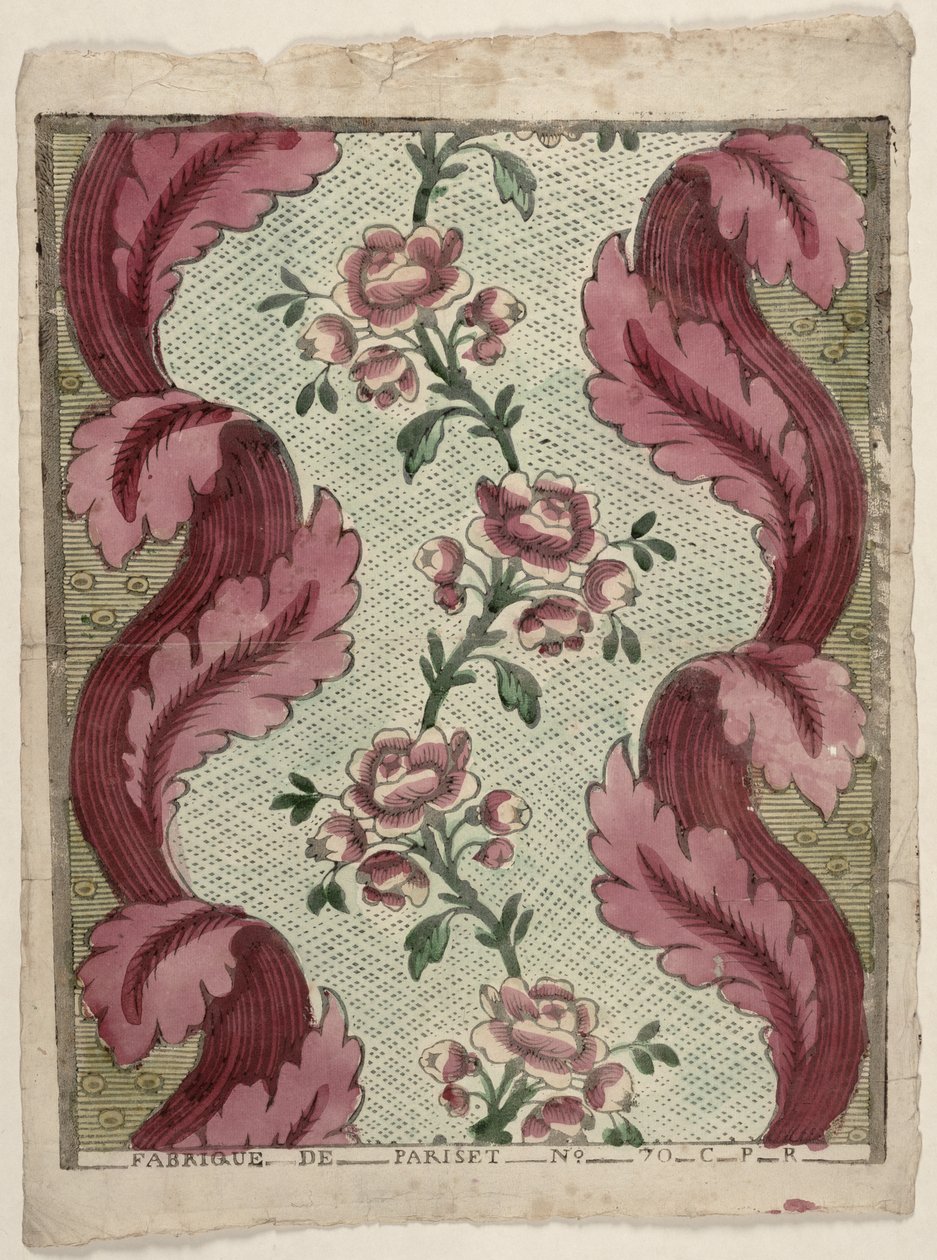Domino papir med rækker af roser, produceret af Pariset, Lyon, ca. 1760-70 af French School