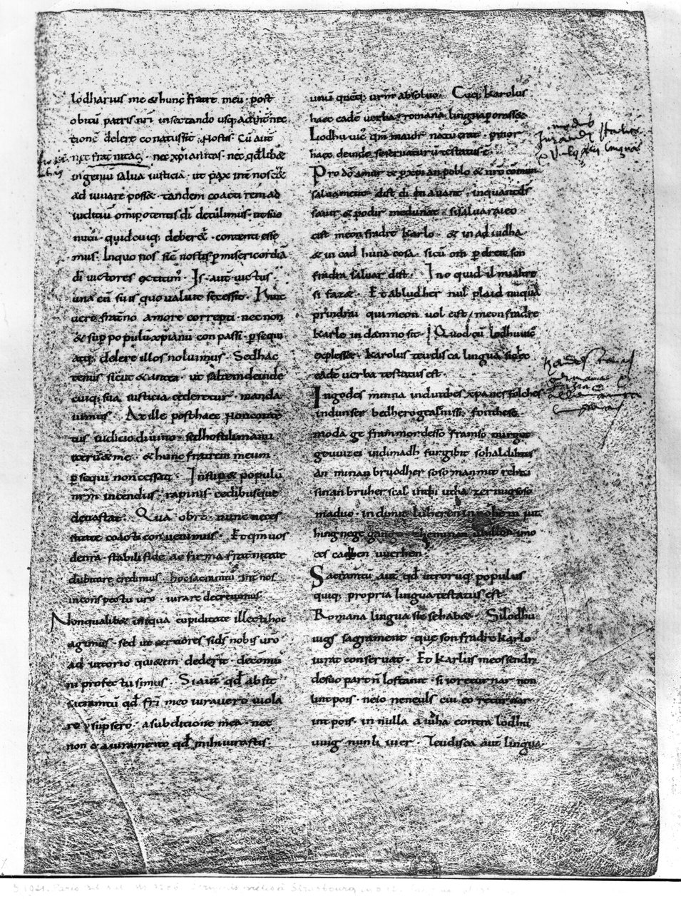 Faksimilekopi af Ms 9786 fol.135 Eden i Strasbourg, svoret af Karl den Skaldede (823-877) og Ludvig den Tyske (ca. 804-876) 842 af French School