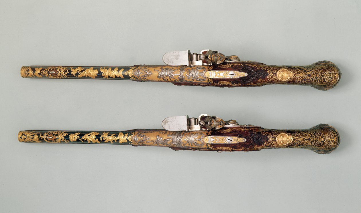 Flintlock-pistoler, ca. 1690 af French School