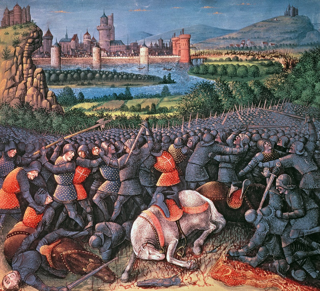 Fr 5594, f.37v Battle scene, fra Passages faits Outremer skrevet af Sebastian Marmoret, c.1490 af French School