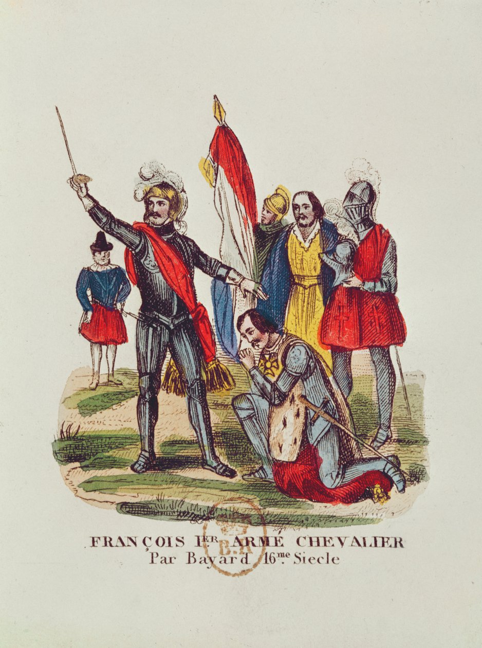Francois I (1494-1547), konge af Frankrig, og Pierre du Terrail (1476-1524) Chevalier Bayard, efter slaget ved Marignan i 1515, 1841 af French School