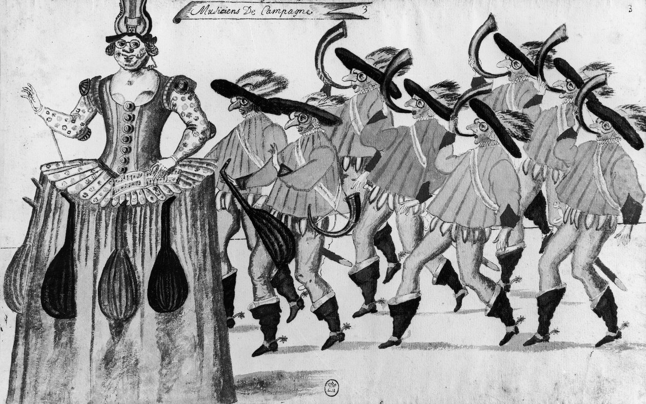 Les Fees des Forets de Saint Germain dansede på Louvre, 11. februar 1625 (pen og wc på papir) af French School