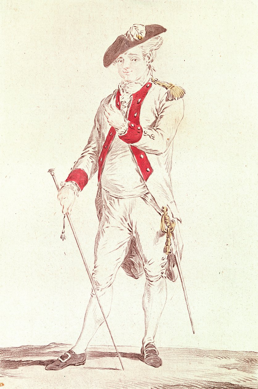 Monsieur Dugazon i rollen som Chevalier de Forbignac i Curieux de Compiègne af French School