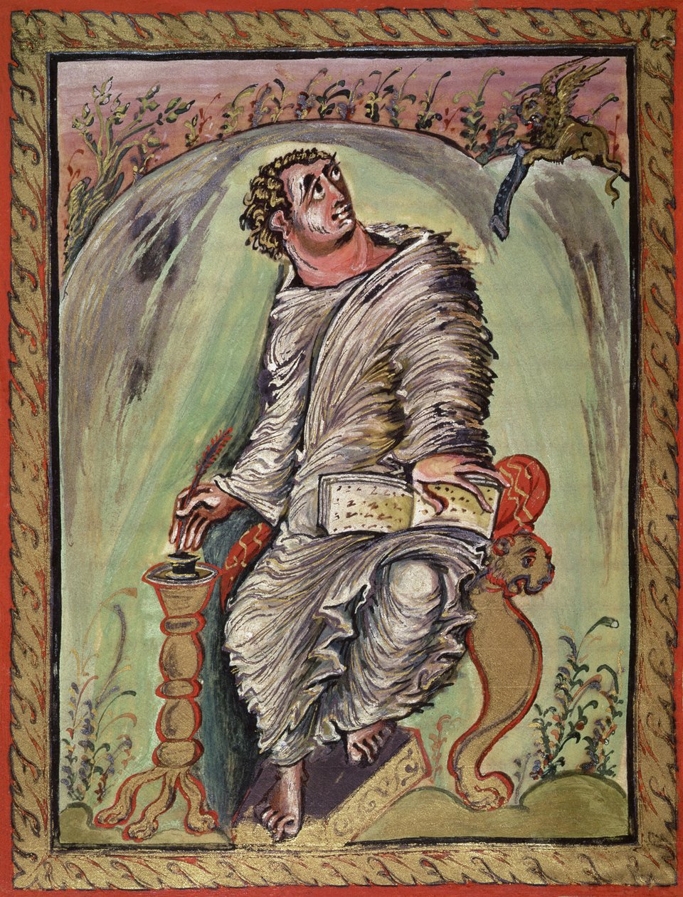 Ms 1 fol.60v Markus ved sit skrivebord, fra Markusevangeliet, fra Ebbo-evangelierne, c.816-835 af French School