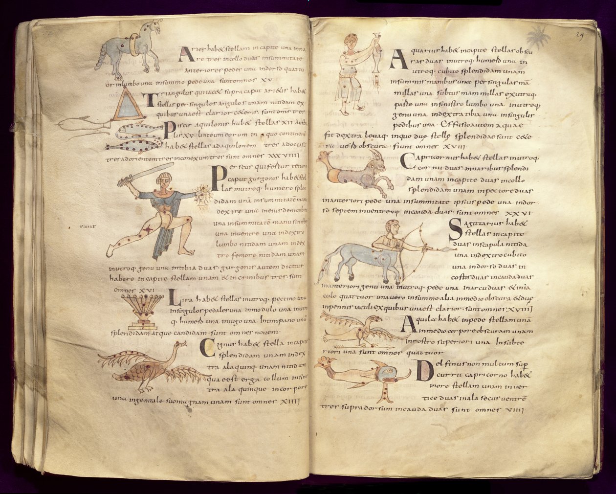 Ms 422 Fol.27v und 29v Månens sti på tværs af stjernebillederne, fra 