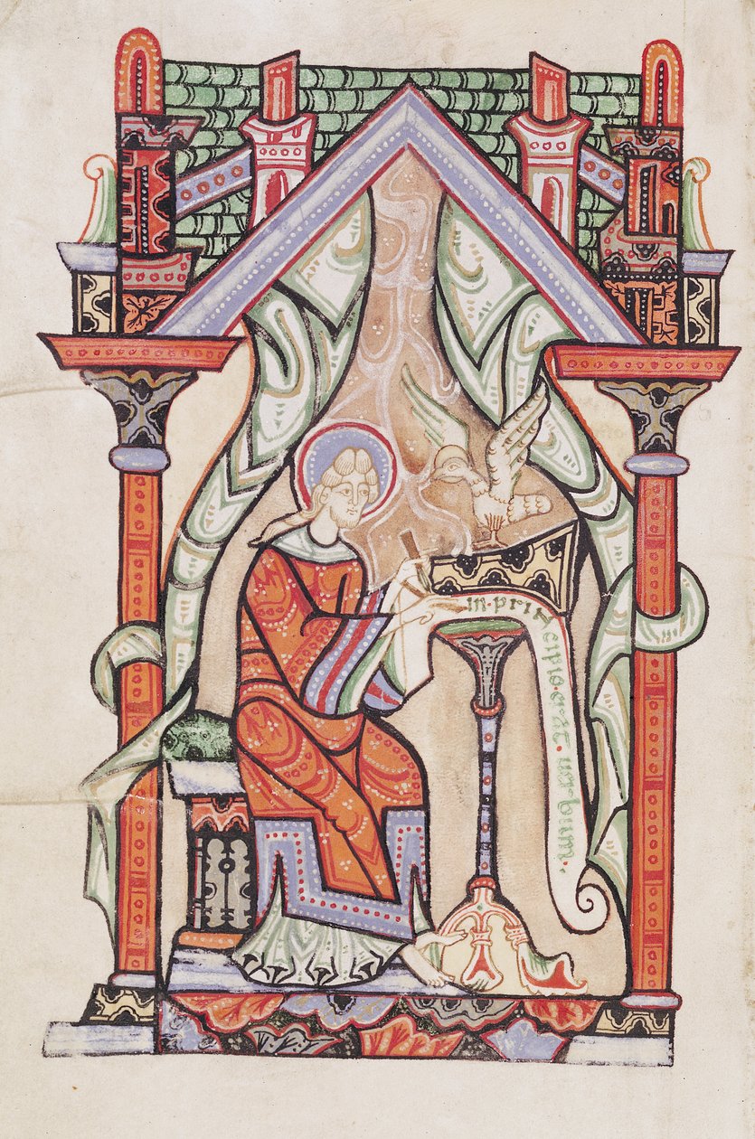 Ms 75 fol.63v St. John the Evangelist, fra evangelierne ifølge St. Matthæus og St. John, fra St. Amand Abbey af French School