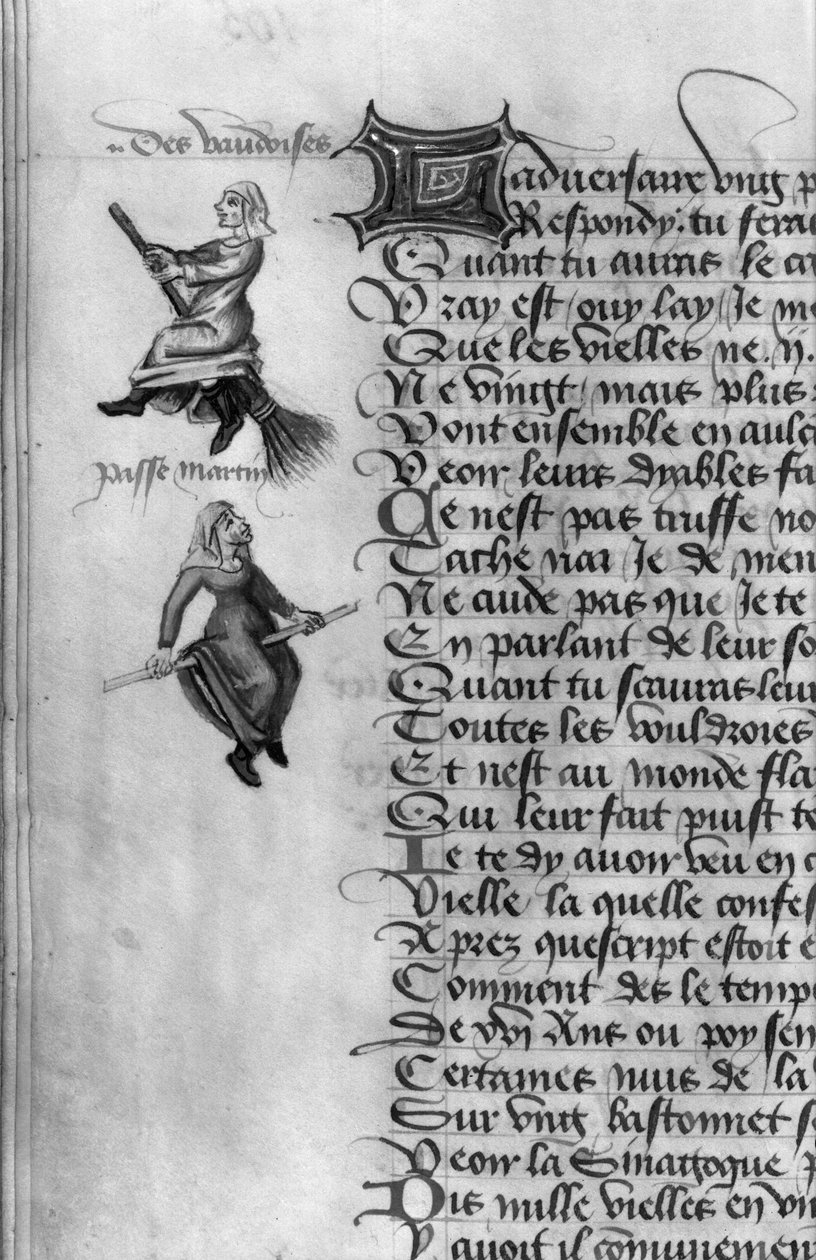 Ms Fr 12476 fol.105v To hekse fra "Le Champion des Dames" af Martin le Franc (1410-61) 1451 af French School