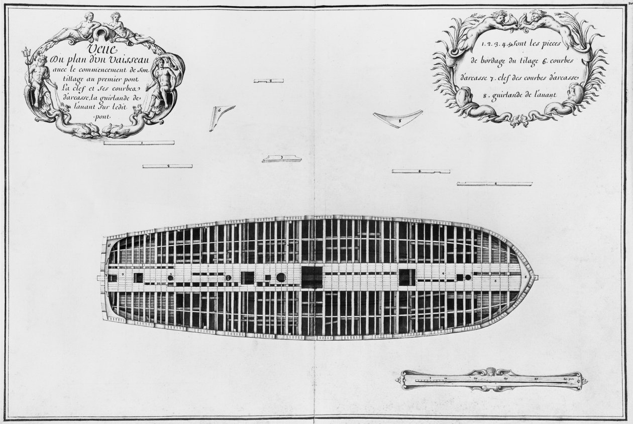 Plan over det første dæk af et fartøj, illustration fra 