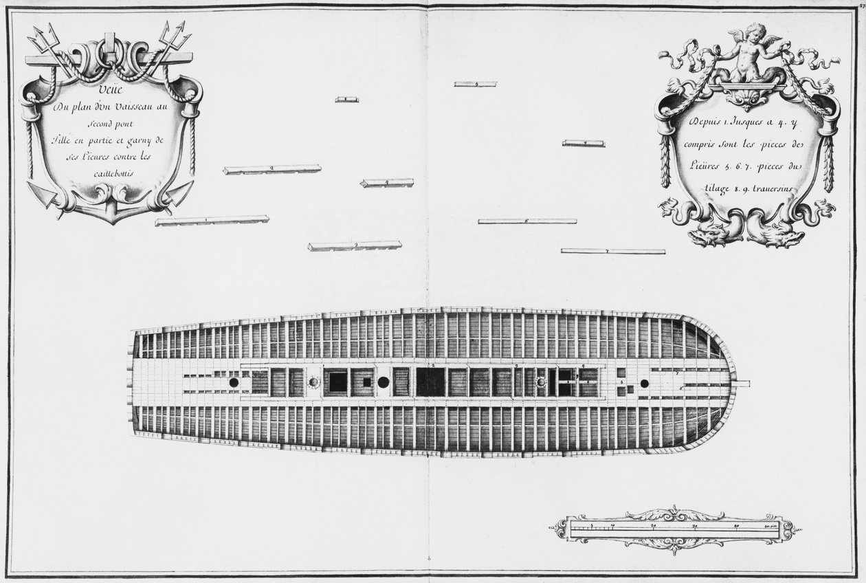 Plan over det andet dæk af et fartøj, illustration fra 
