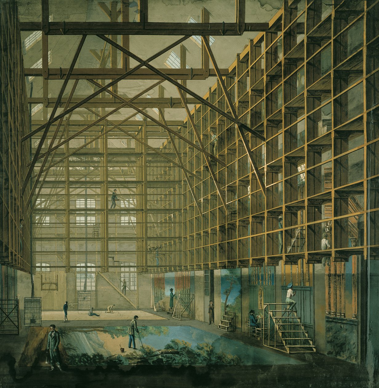 Sceneværksted i Paris Opera, ca. 1800-20 af French School