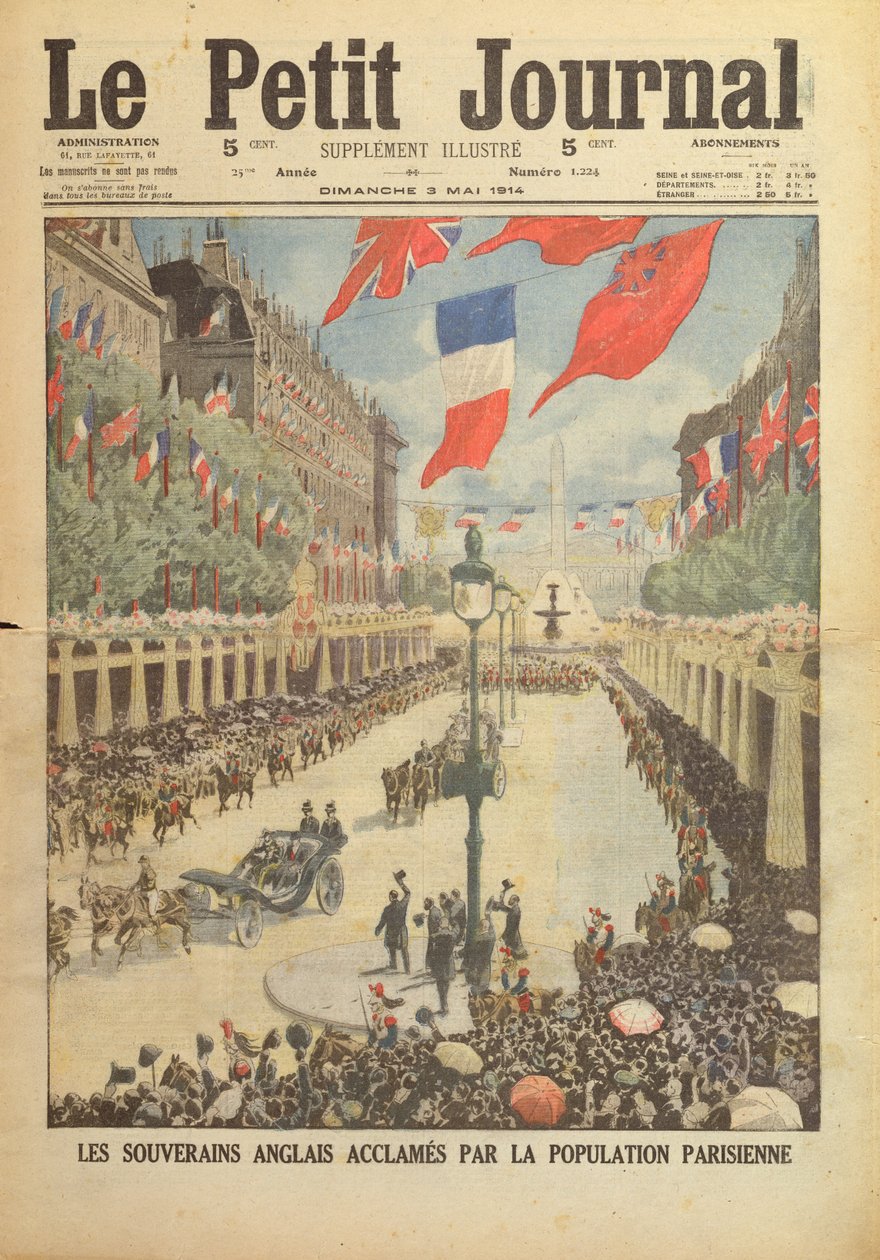 Statsbesøg i Paris af kong George V og dronning Mary i april 1914, forside til 