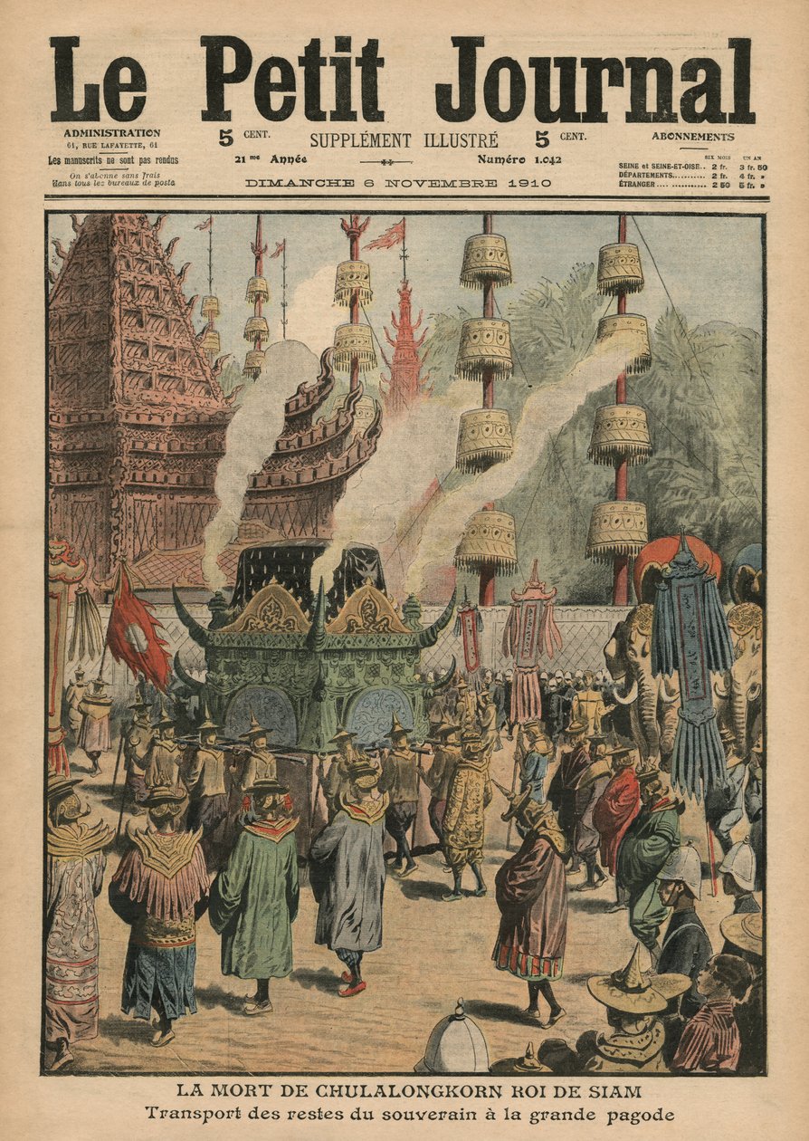 Chulalongkorns død, konge af Siam, illustration fra 