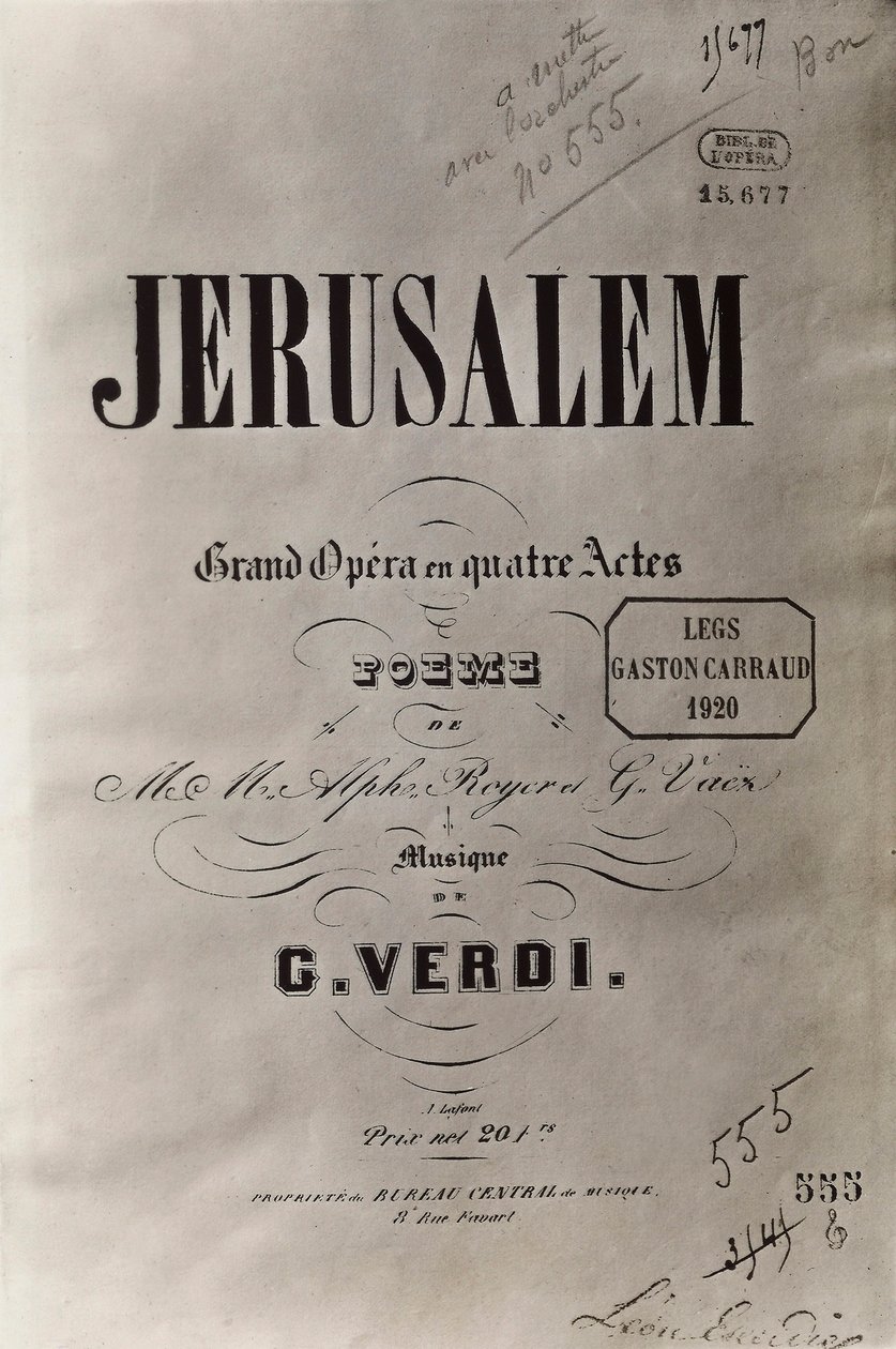 Titelblad for operaen Jerusalem, ca. 1847 af French School