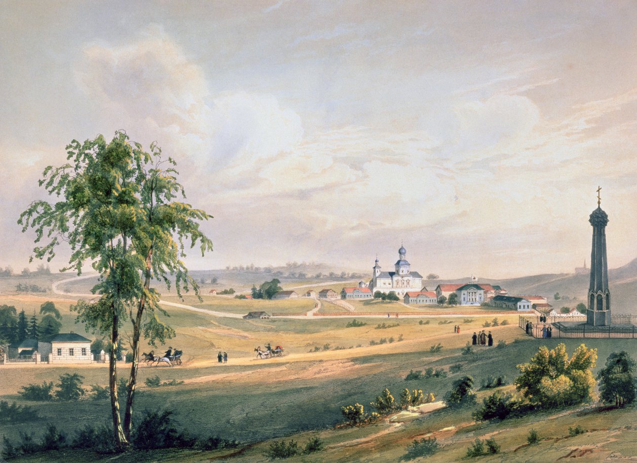 Udsigt over Borodino, stedet for det afgørende slag, trykt af J. Jacottet, udgivet af Lemercier, Paris, 1830