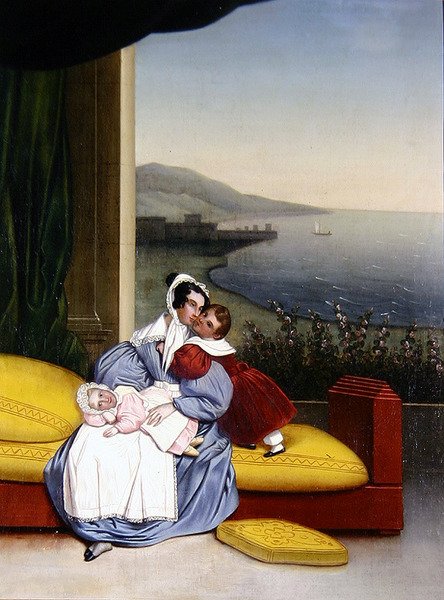 A Family Interiør (olie på lærred) af French School