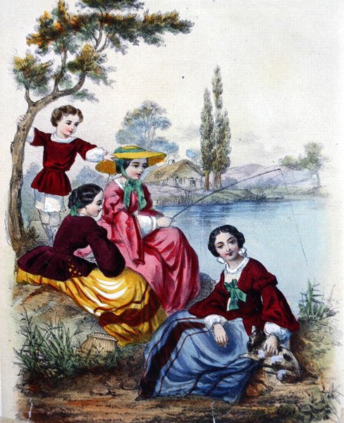A Fishing Party (farve litho) af French School