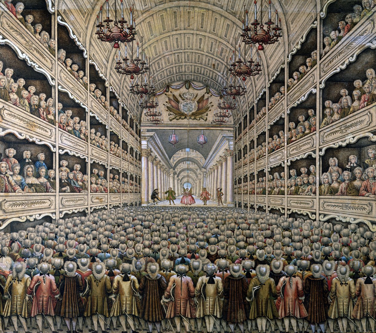Et fransk teater (farvegravering) af French School