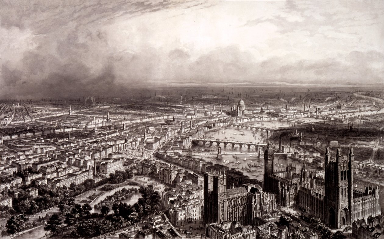 Birds Eye View af London, ca. 1840-55 af French School
