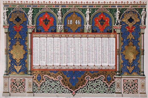 Kalender for 1846, ca. 1845 (farve litho) af French School