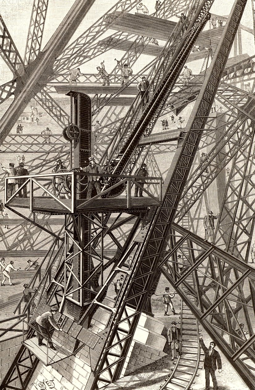 Opførelse af Eiffeltårnet, Paris af French School