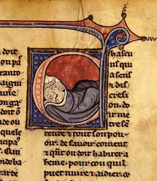Par omfavner i sengen (vellum) af French School