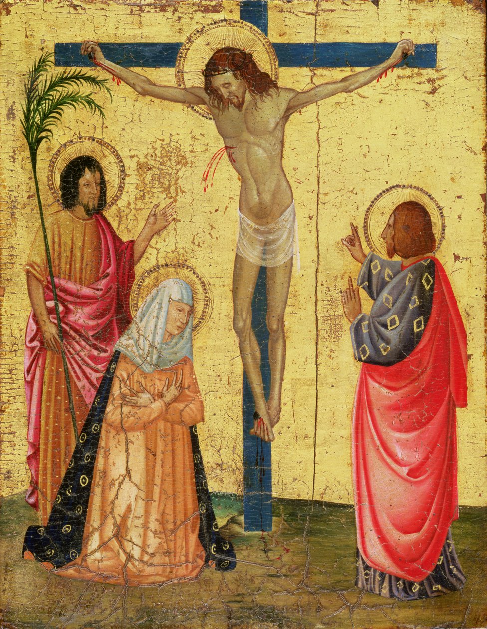 Korsfæstelse (tempera og bladguld på panel) af French School