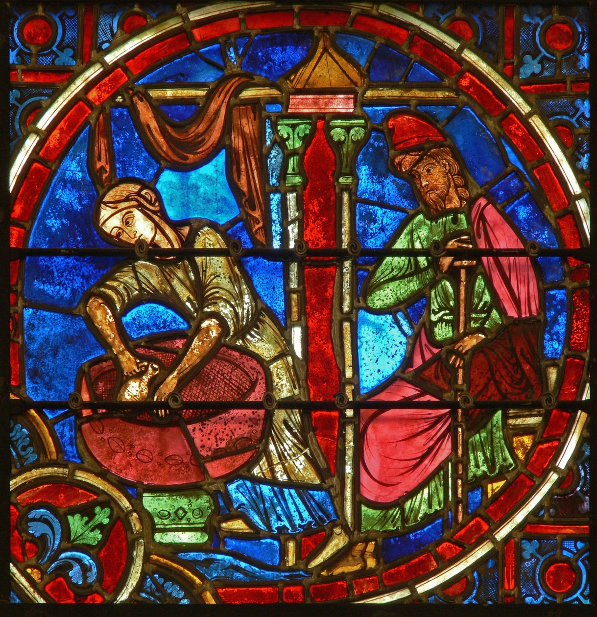 Detalje fra et vindue, der skildrer fødselaren af French School