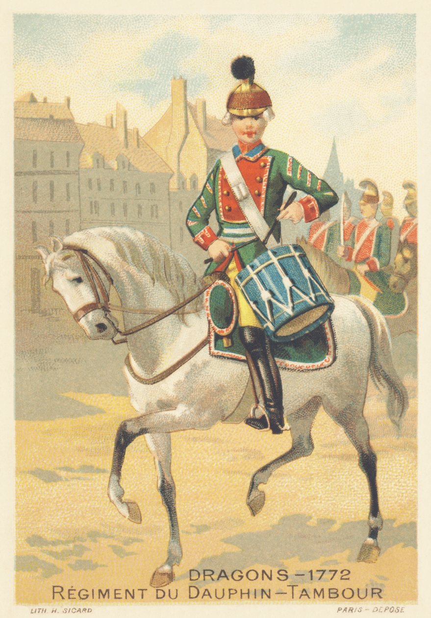 Dragoner, Regiment du Dauphin, Drambour i 1772 af French School