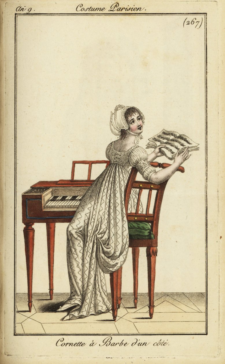 Moderigtig kvinde spiller cembalo af French School