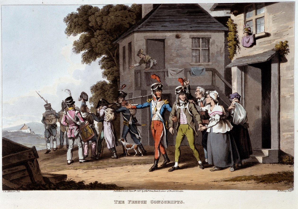 Franske værnepligtige, ca. 1814 (farve litho) af French School