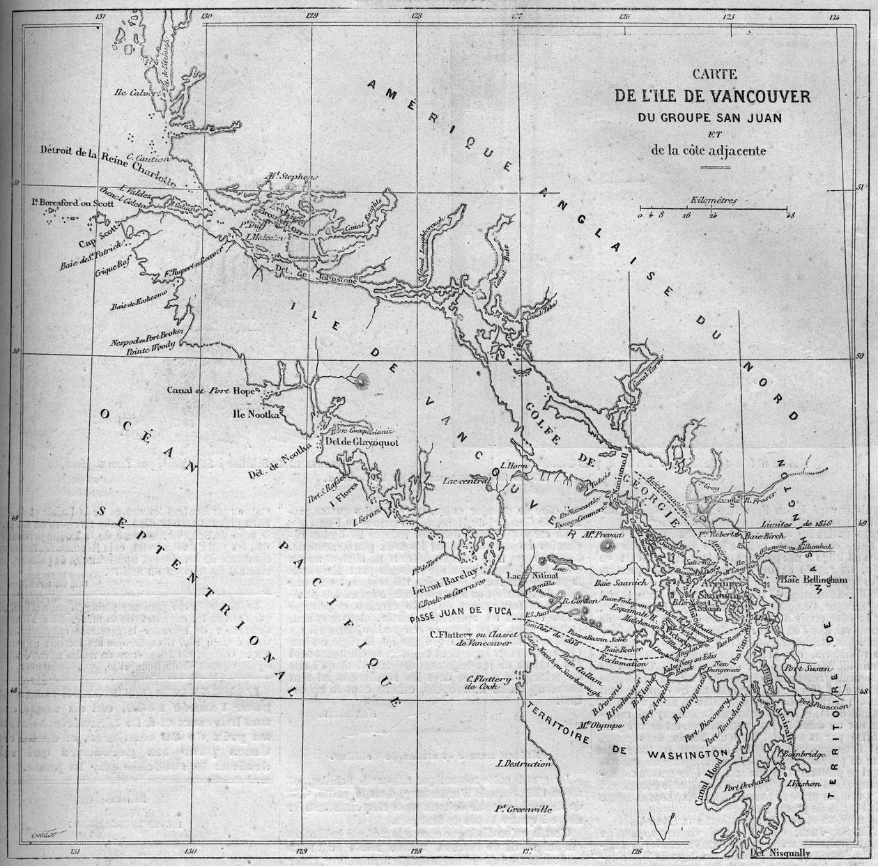 Geografisk kort over Vancouver Island af French School