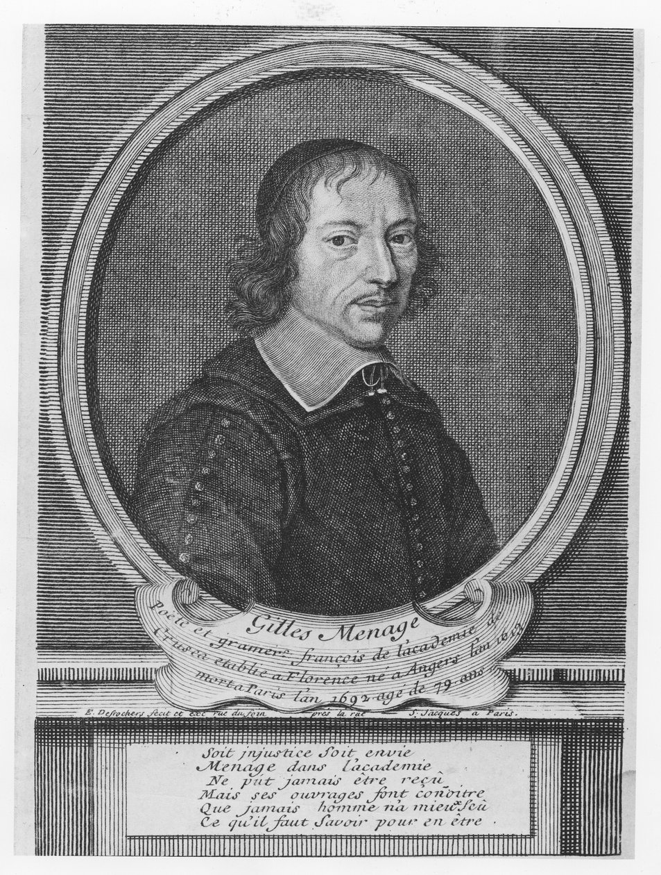 Gilles Menage (gravering) af French School