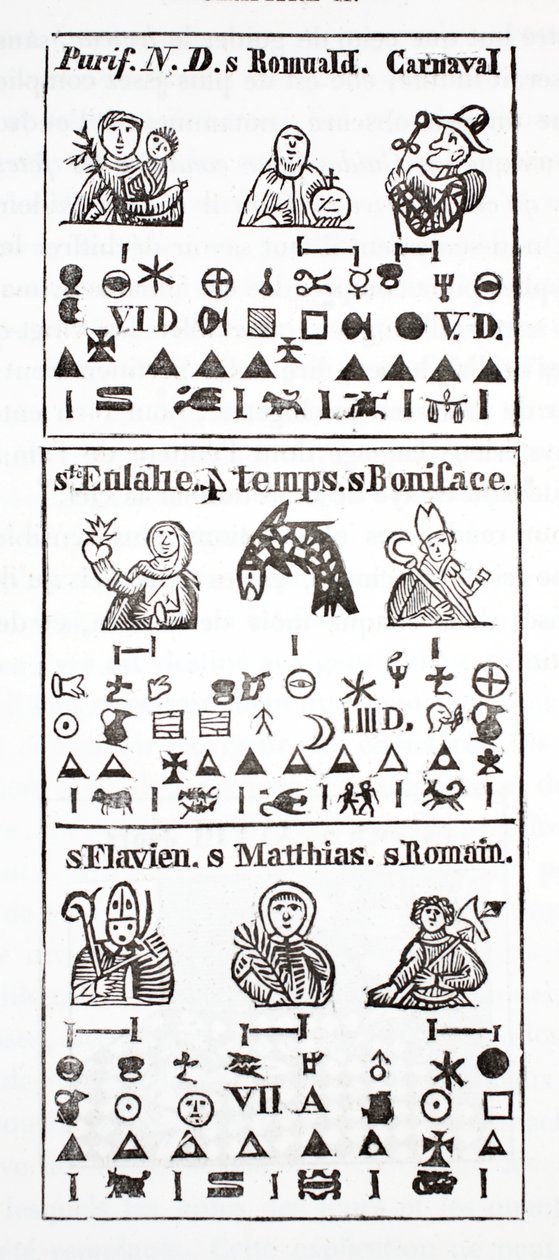 Hieroglyfiske tegn i en almanak af French School