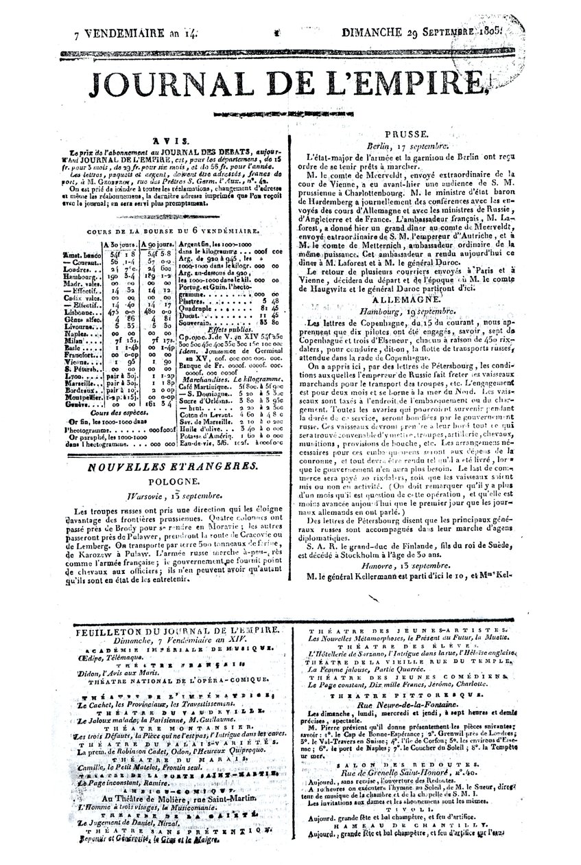 Journal de lEmpire, 29. september 1805 (tryk) af French School