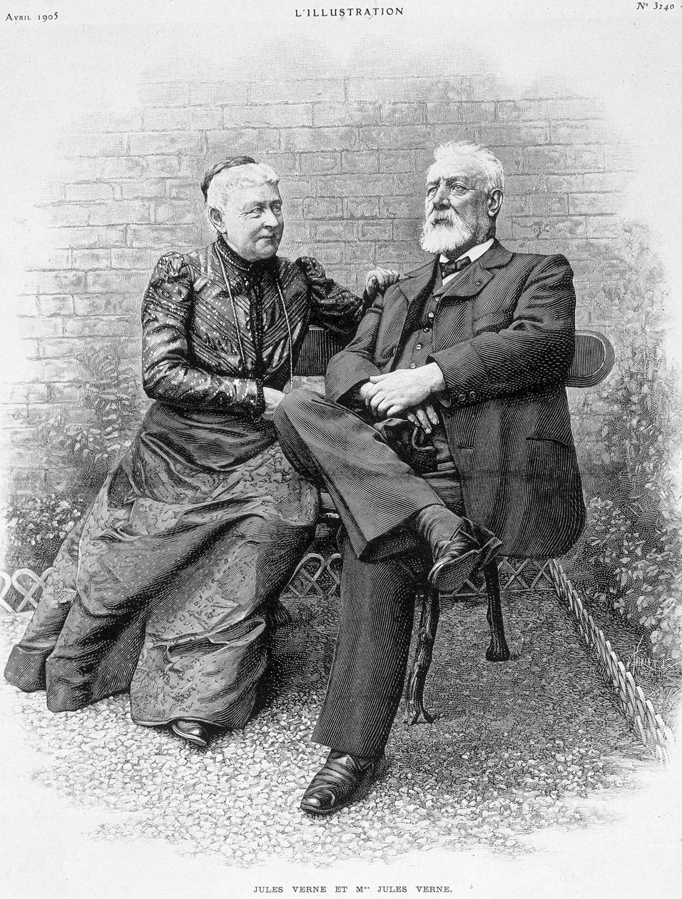 Jules Verne og hans kone - gravering af French School