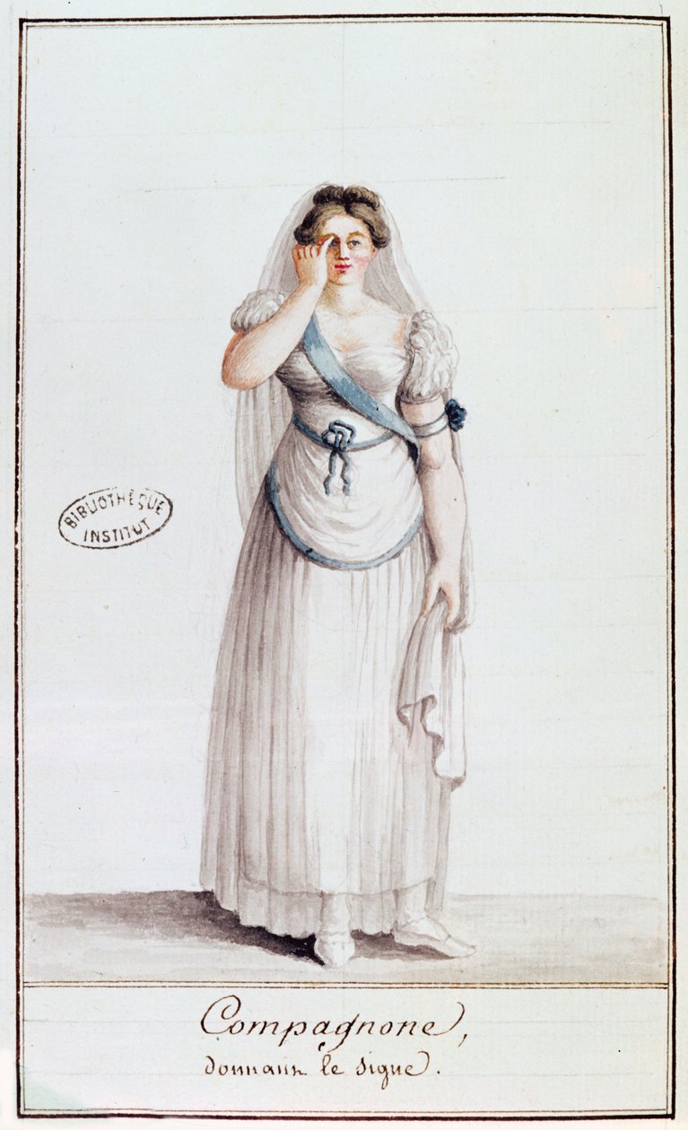 Lady Frimurer giver et tegn, 1805 (wcolour) af French School
