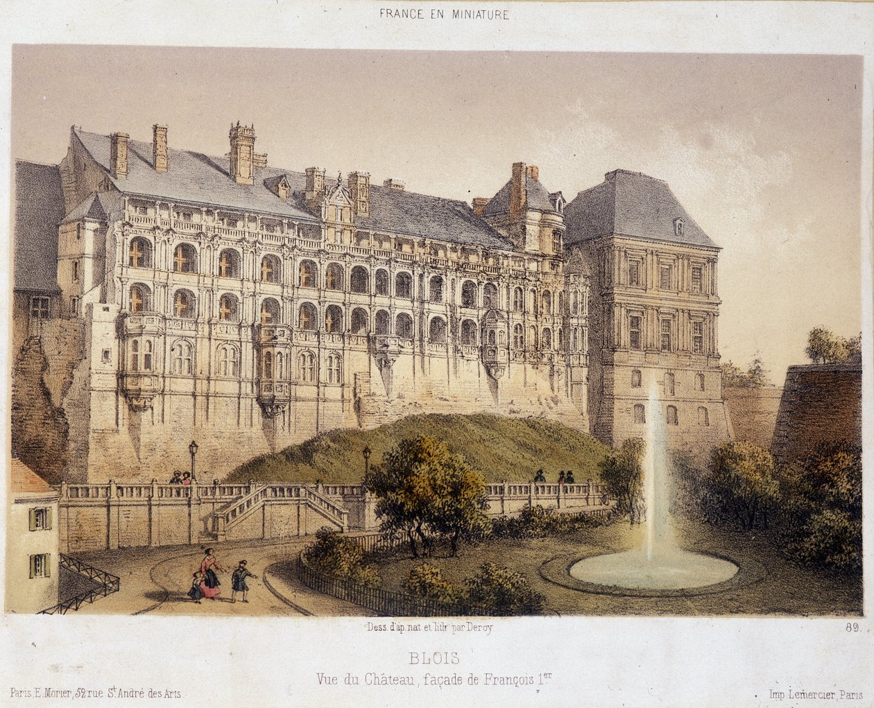 Slottet Blois - litografi af French School