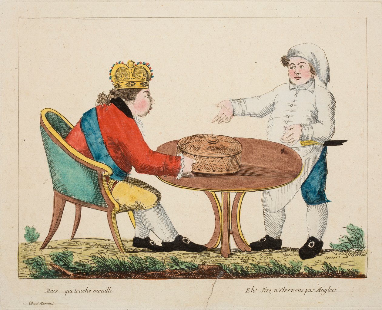 Men... hvem rører ved våde, ca. 1803-4 (farvet gravering) af French School