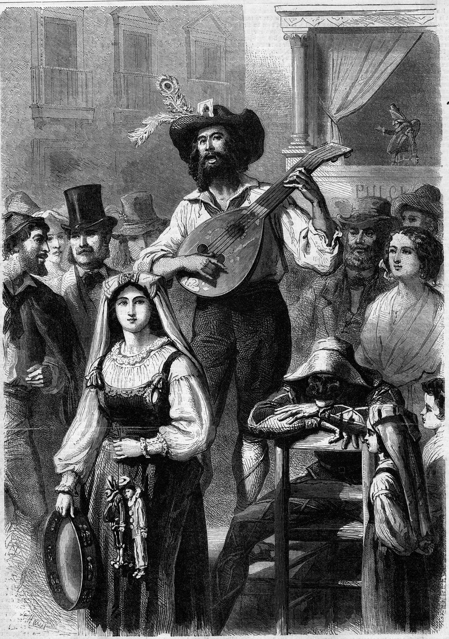 Mandolinspiller i en gade i Italien af French School